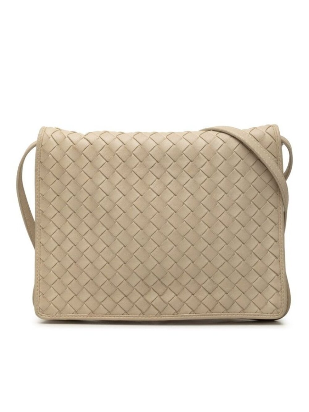 Bottega Veneta Intrecciato Crossbody Shoulder Bag Beige Leather